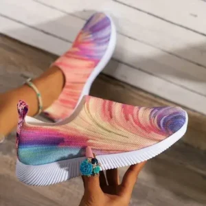 Baccashoes Women Fashion Round Multicolor Gradient Rainbow Mesh Sneakers